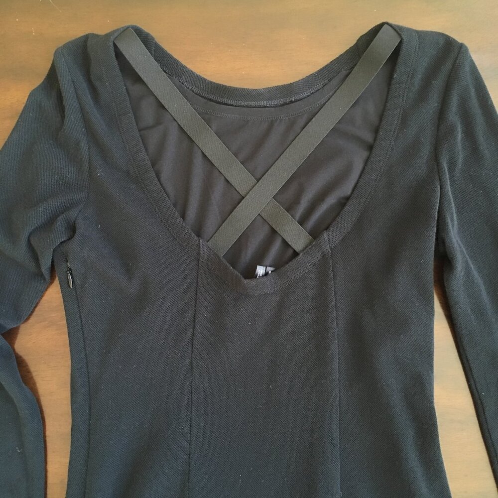 Theyskens Theory Black Long Sleeve Mini Dress 4 6 Small Medium Mesh Cross Back - Picture 5 of 9